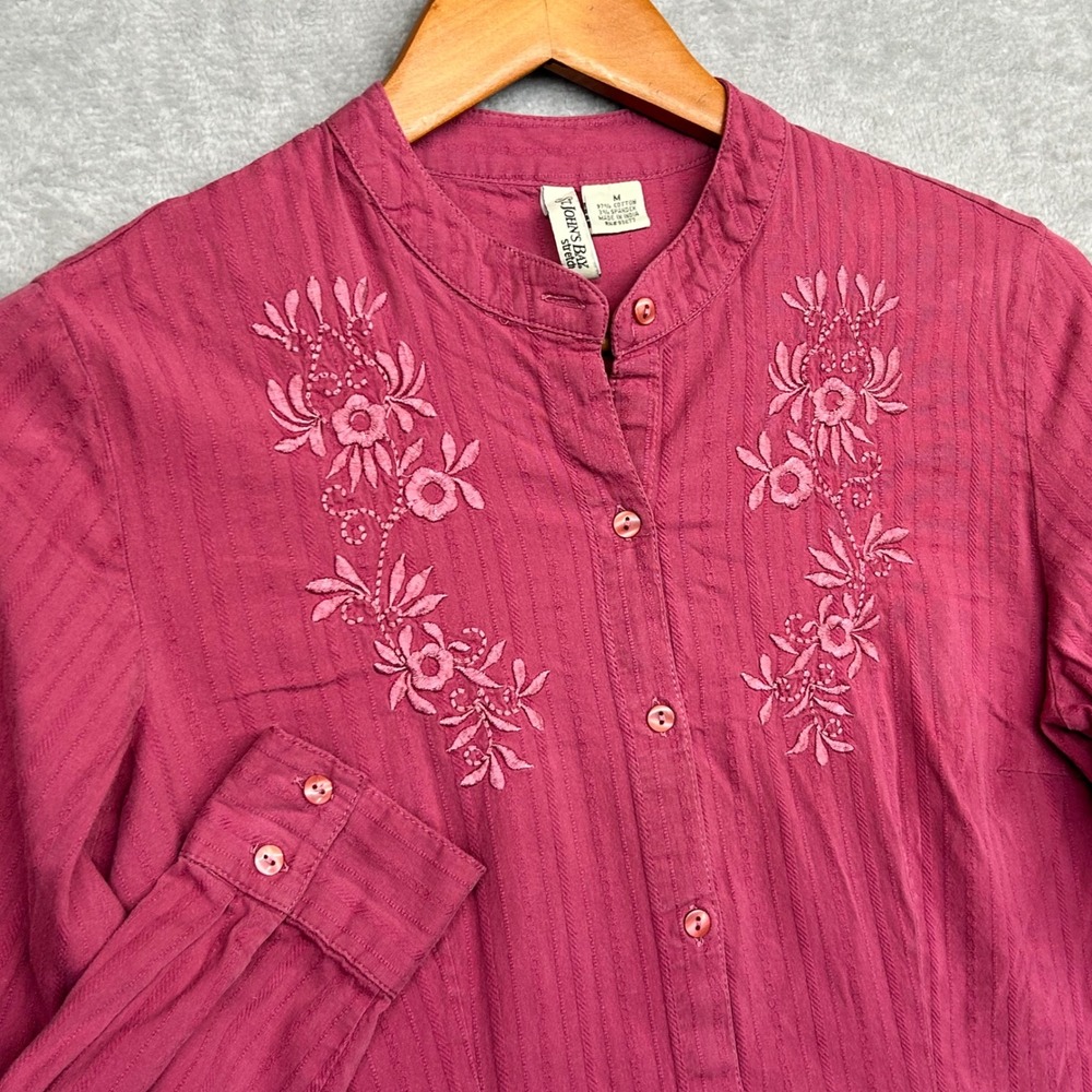 St Johns Bay Embroidered Blouse Medium Rose Red Prairie Romantic Academia Cottag